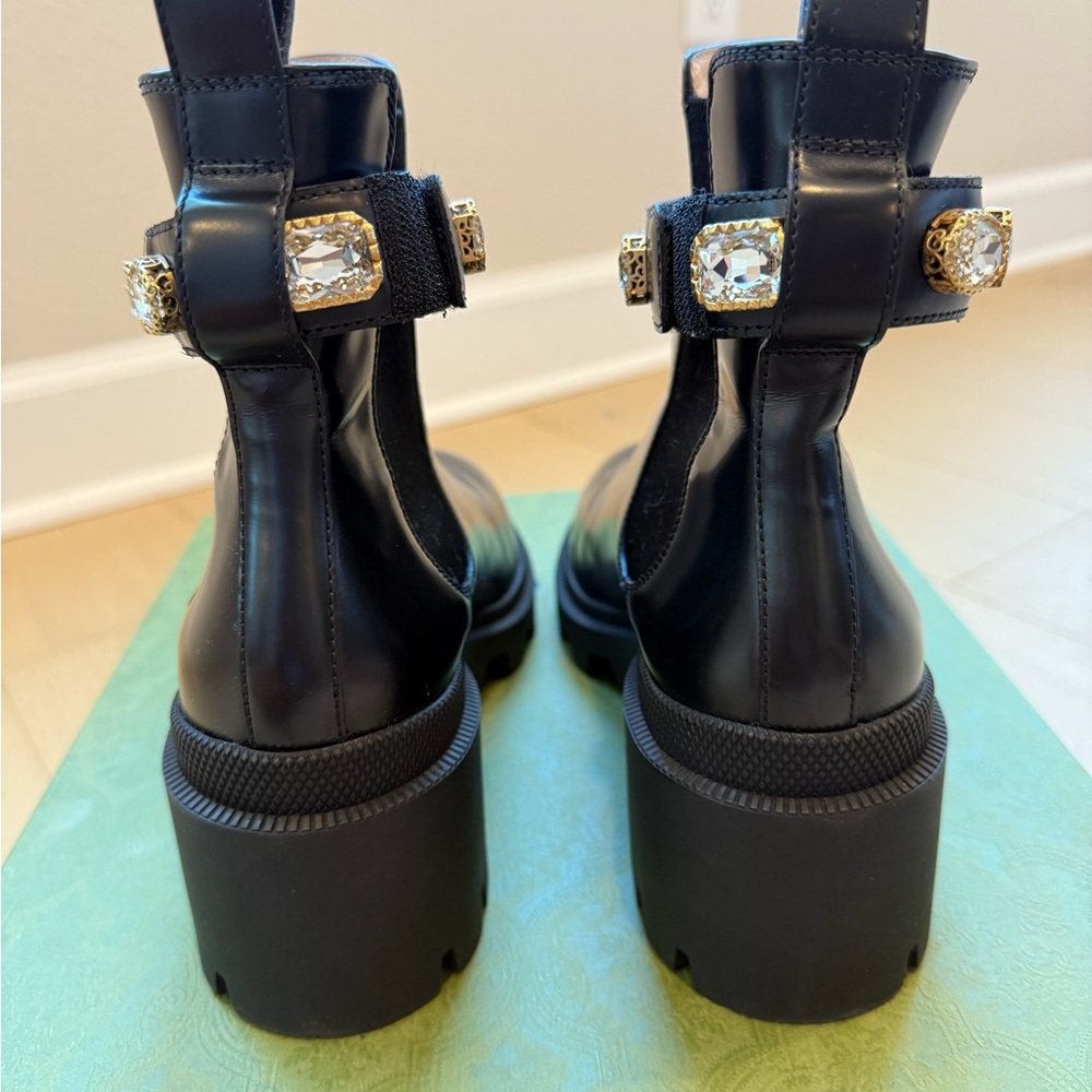 Gucci Calfskin Crystal GG Trip Chelsea Ankle Boots - Picture 4 of 8